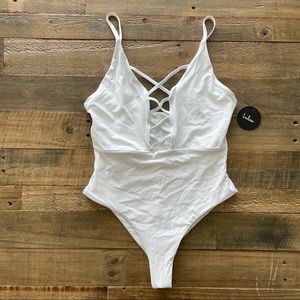 NWT White Lace-Up One Piece Swimsuit Sz M